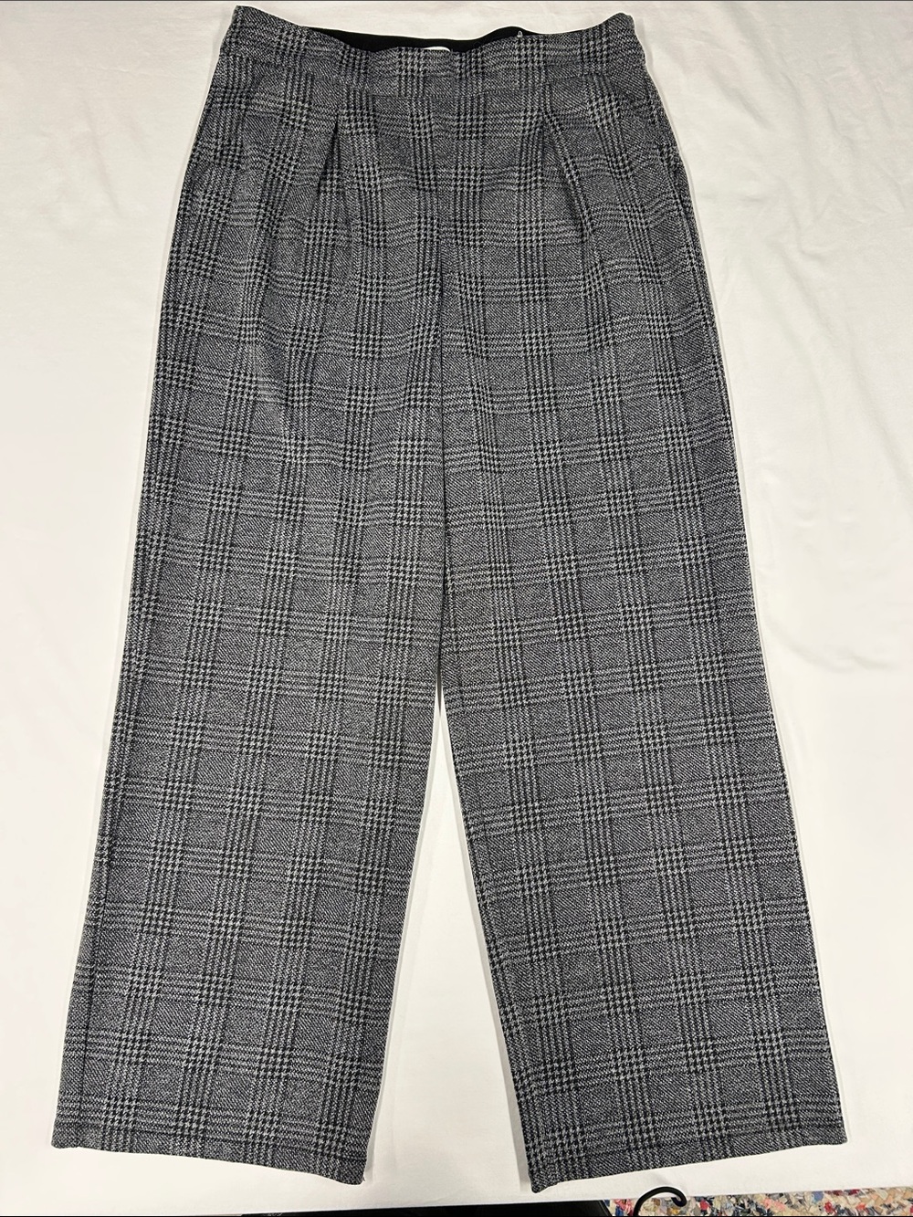 Max Studio Glen Plaid Wide Leg Trousers Womens XL Pleated Elastic Waist